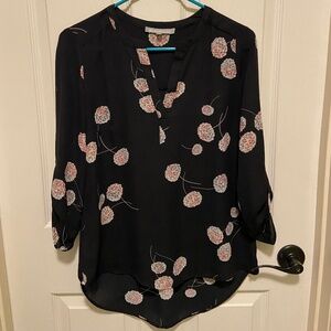 Daniel Rainn - Small - Black Split-Neck Blouse